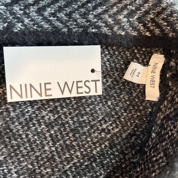 NWT NINE WEST Jacquard Long Cardigan Black Gray Open Front Pockets size Medium - Picture 6 of 7